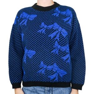 Vintage 80s Teasers Metallic Blue Bow Sweater